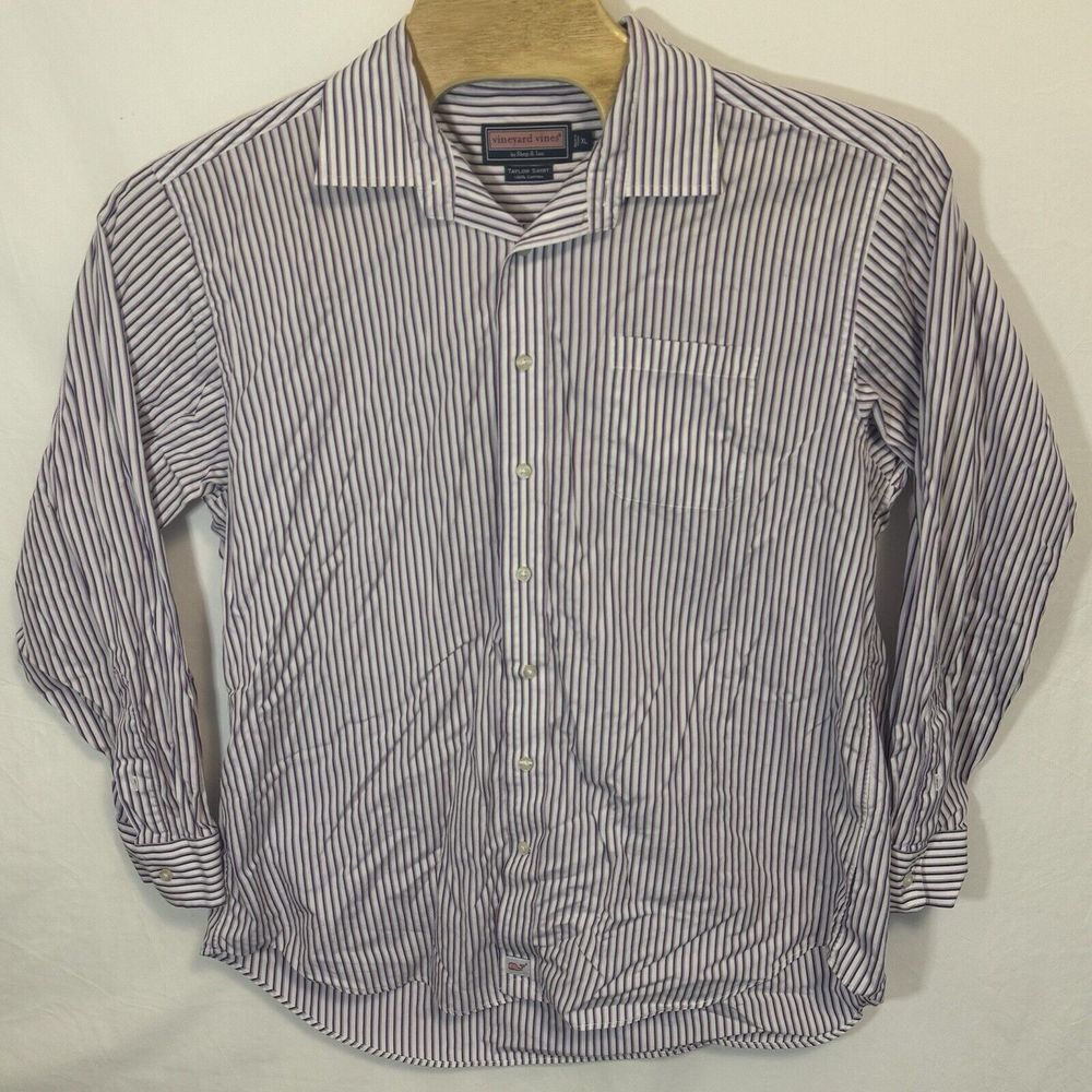 Vineyard Vines XL Men's Purple Striped Taylor Whale Shirt Long Sleeve Button Up - Picture 4 of 5
